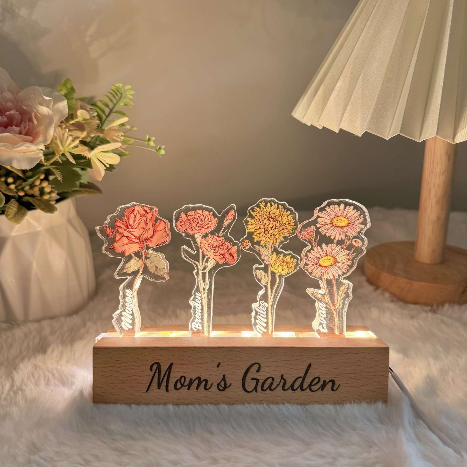 Mothers Day Custom Flower Light Personalized Mirror
