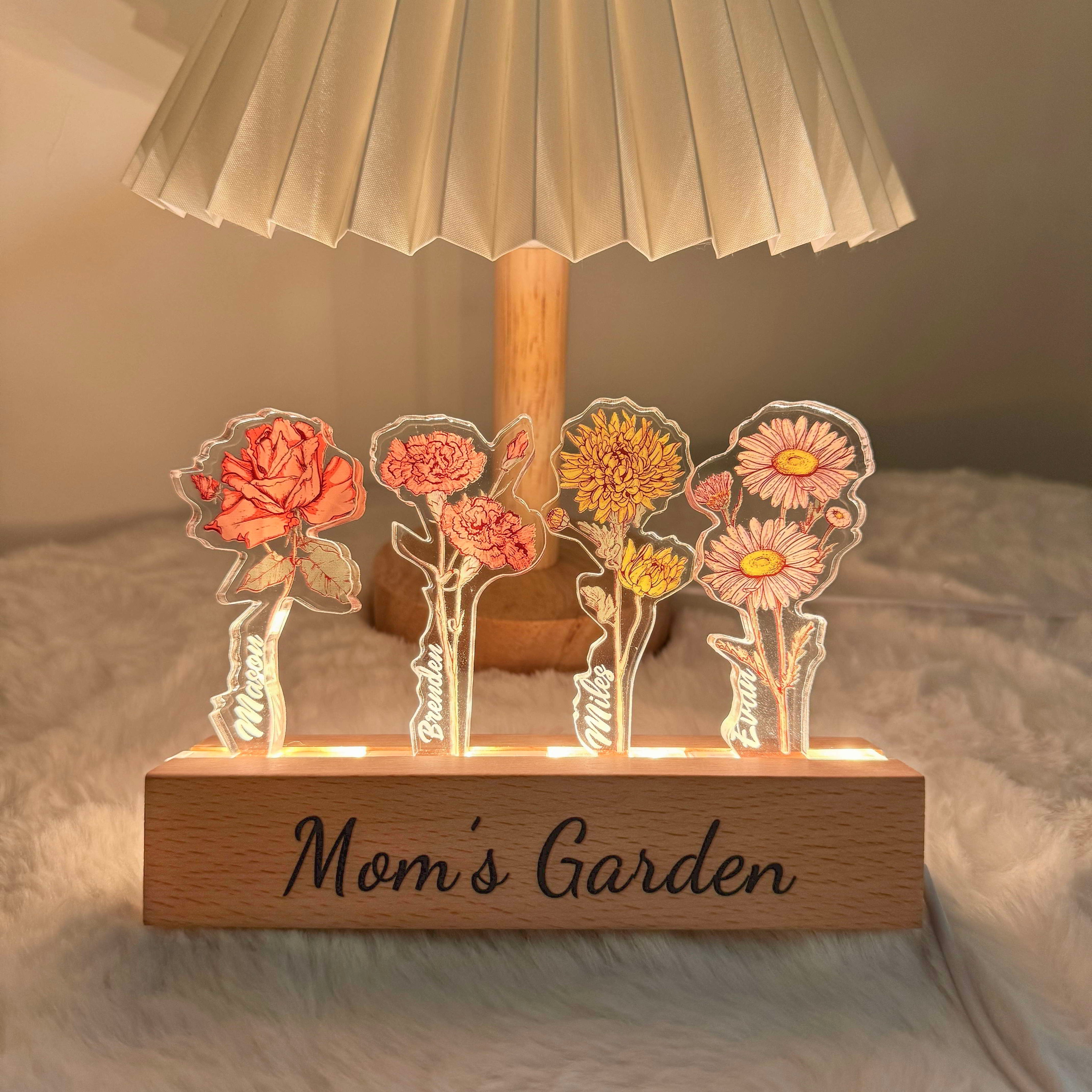 Mothers Day Custom Flower Light Personalized Mirror Single Color Light 8 inches