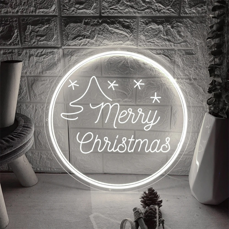Circular Merry Christmas Neon Led Sign  Personalized Mirror 30x30 CM  