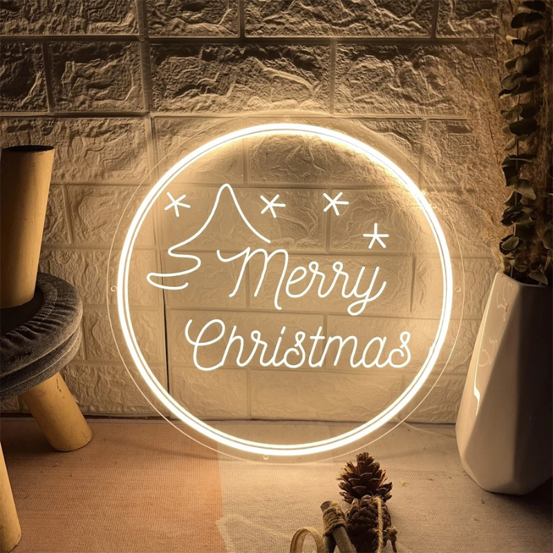 Circular Merry Christmas Neon Led Sign  Personalized Mirror   