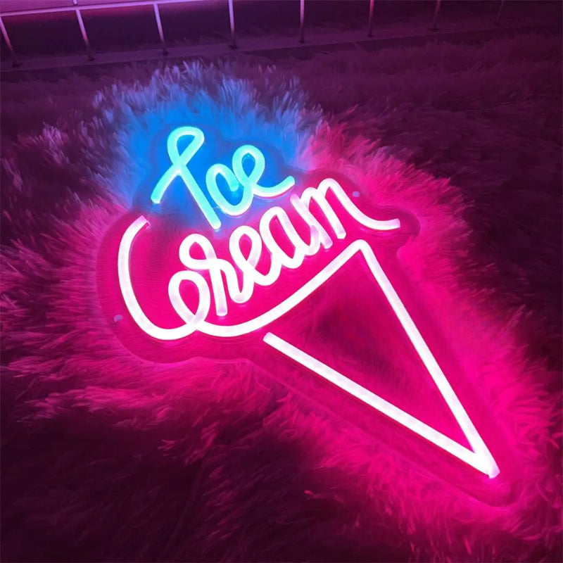Glowing Scoop Neon LED Ice Cream Sign  Personalized Mirror   