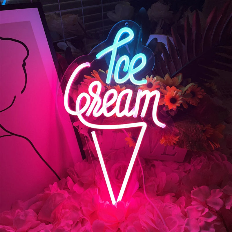 Glowing Scoop Neon LED Ice Cream Sign  Personalized Mirror   