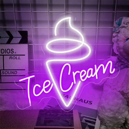 Ice Cream Neon Signs Led Lights  Personalized Mirror Purple  