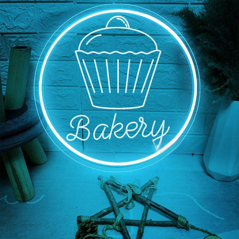 Illuminated Circular Bakery Neon Sign  Personalized Mirror   