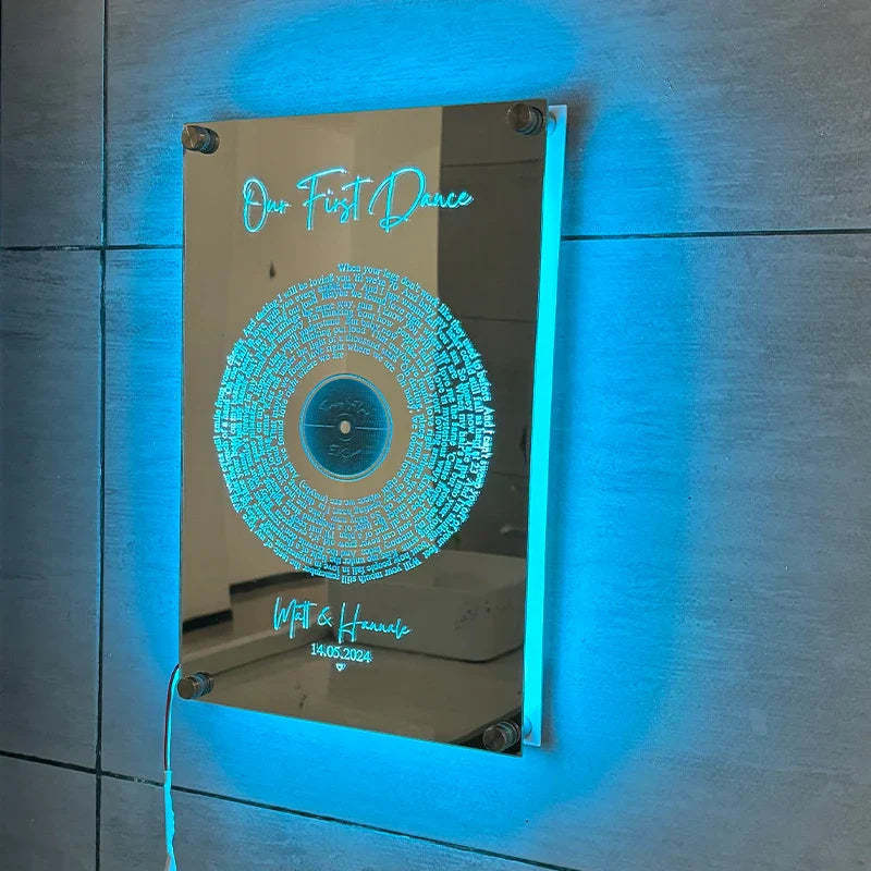 LED Disc Mirror With Personalized Name  Personalized Mirror   