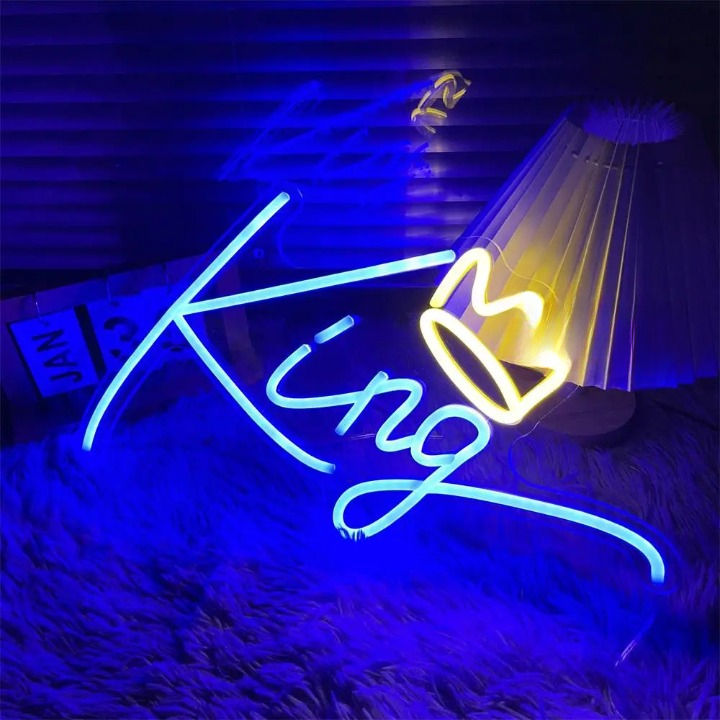 Regal Radiance King Queen Neon Light  Personalized Mirror 40x23 Blue 
