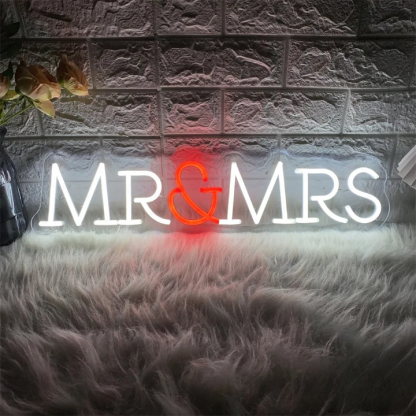 United In Neon The Mr And Mrs Sign  Personalized Mirror   