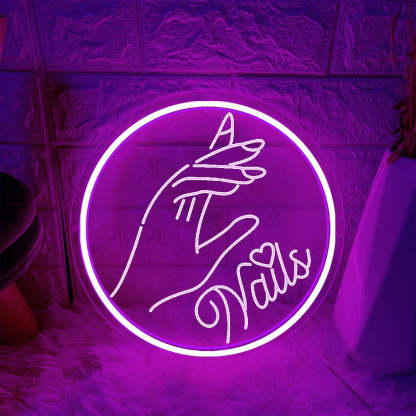 Nails Neon Sign Shop  Personalized Mirror Purple 30x30cm USB 