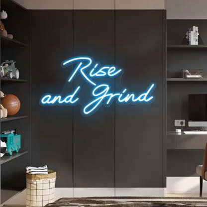 Neon Sign Featuring Rise And Grind  Personalized Mirror S  