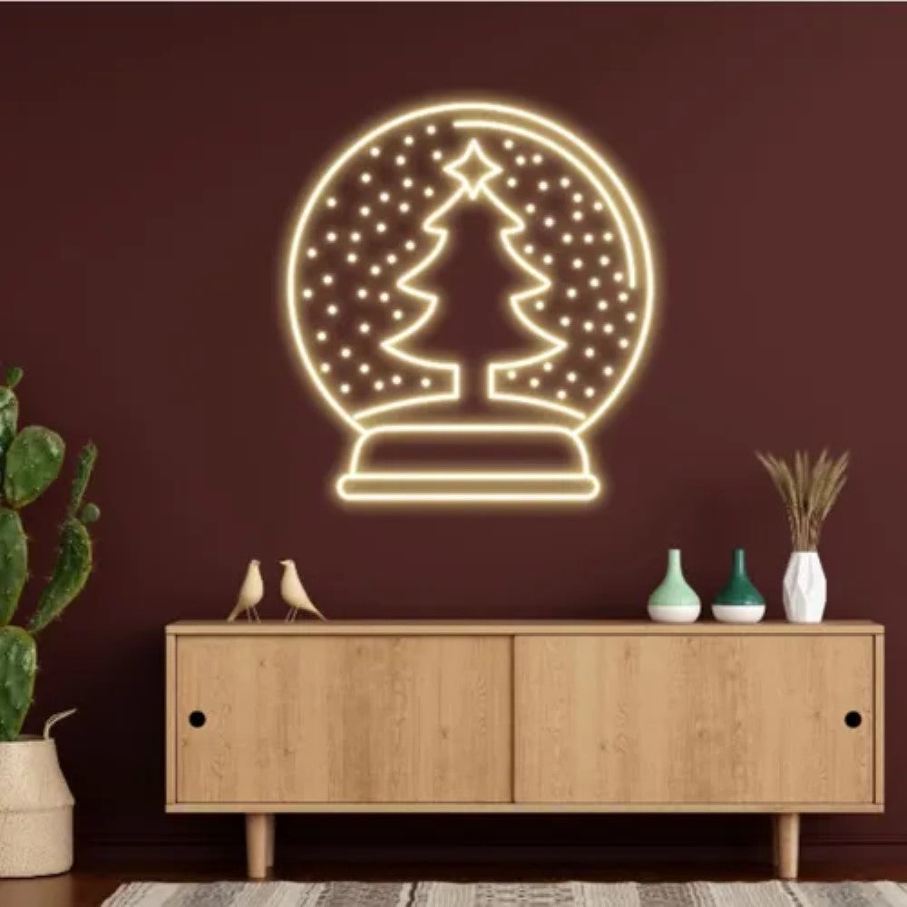Neon Sign Featuring Merry Christmas Snow globe  Personalized Mirror S  