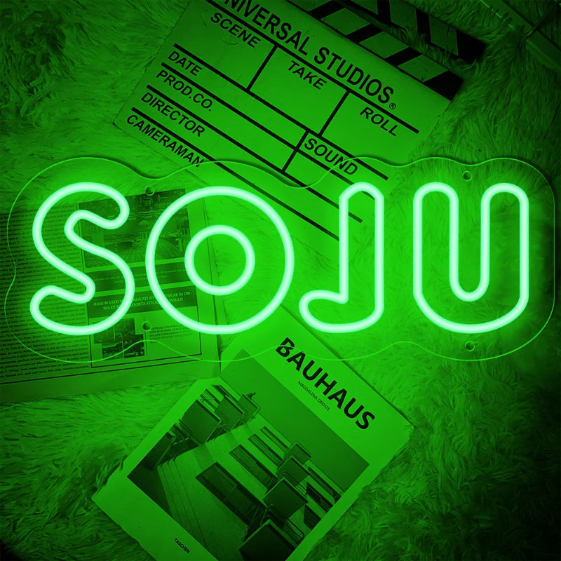 Soju Letter Neon Led Sign  Personalized Mirror Green  