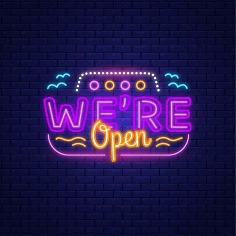 We Are Open Neon Sign With Wave Lines  Personalized Mirror S  