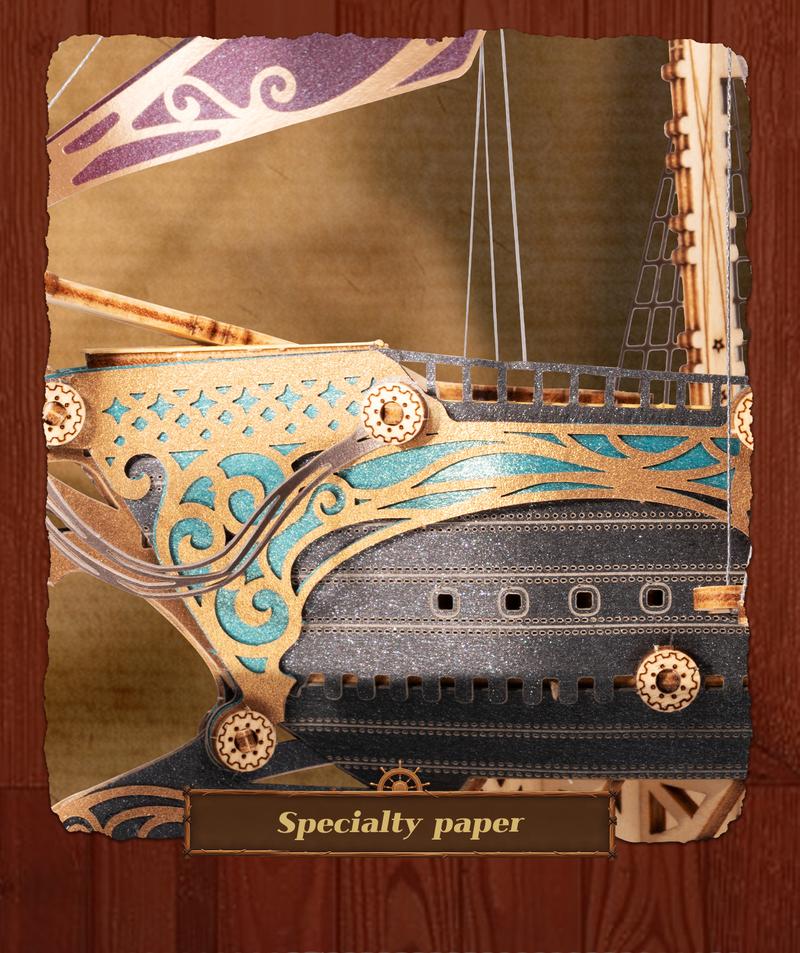 FUNPOLA 3D Wooden Puzzle Pirate Ship Model - Sailing Ship Building Kit, Adventure, Home Decor Display, Creative Gift for Adults and Teens, 518 Precision-Cut Pieces, Mystical Fantasy Galleon, Available in Two Colors