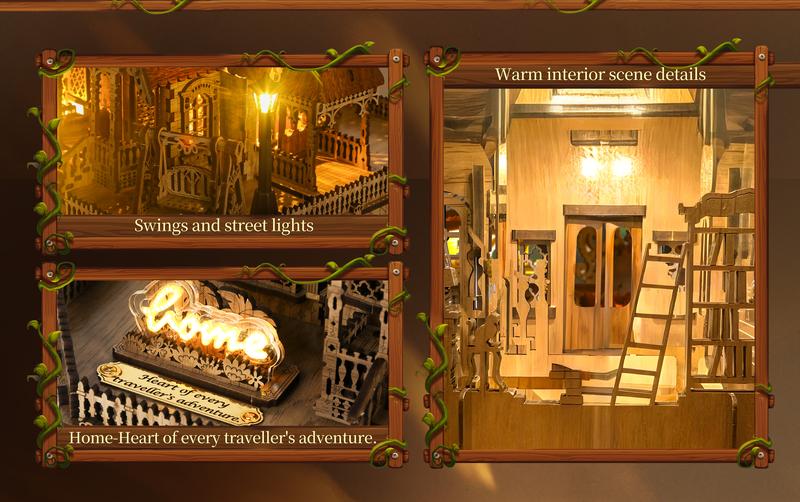 FUNPOLA LED 3D Wood Puzzle Countryside Cottage Model - DIY Miniature Building Kit with Spark LED Lights - 3D Craft Rural Architecture Home D&eacute;cor Gift for Adults