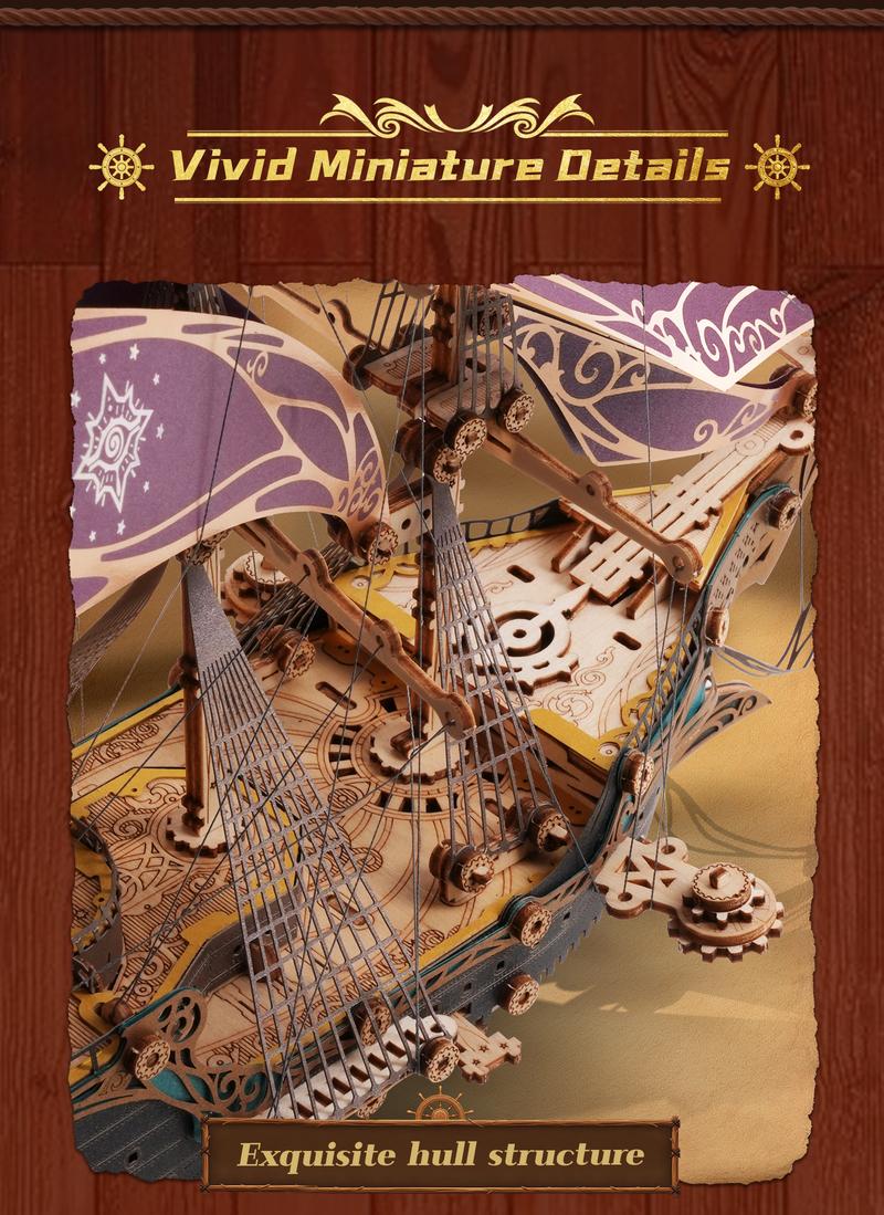 FUNPOLA 3D Wooden Puzzle Pirate Ship Model - Sailing Ship Building Kit, Adventure, Home Decor Display, Creative Gift for Adults and Teens, 518 Precision-Cut Pieces, Mystical Fantasy Galleon, Available in Two Colors