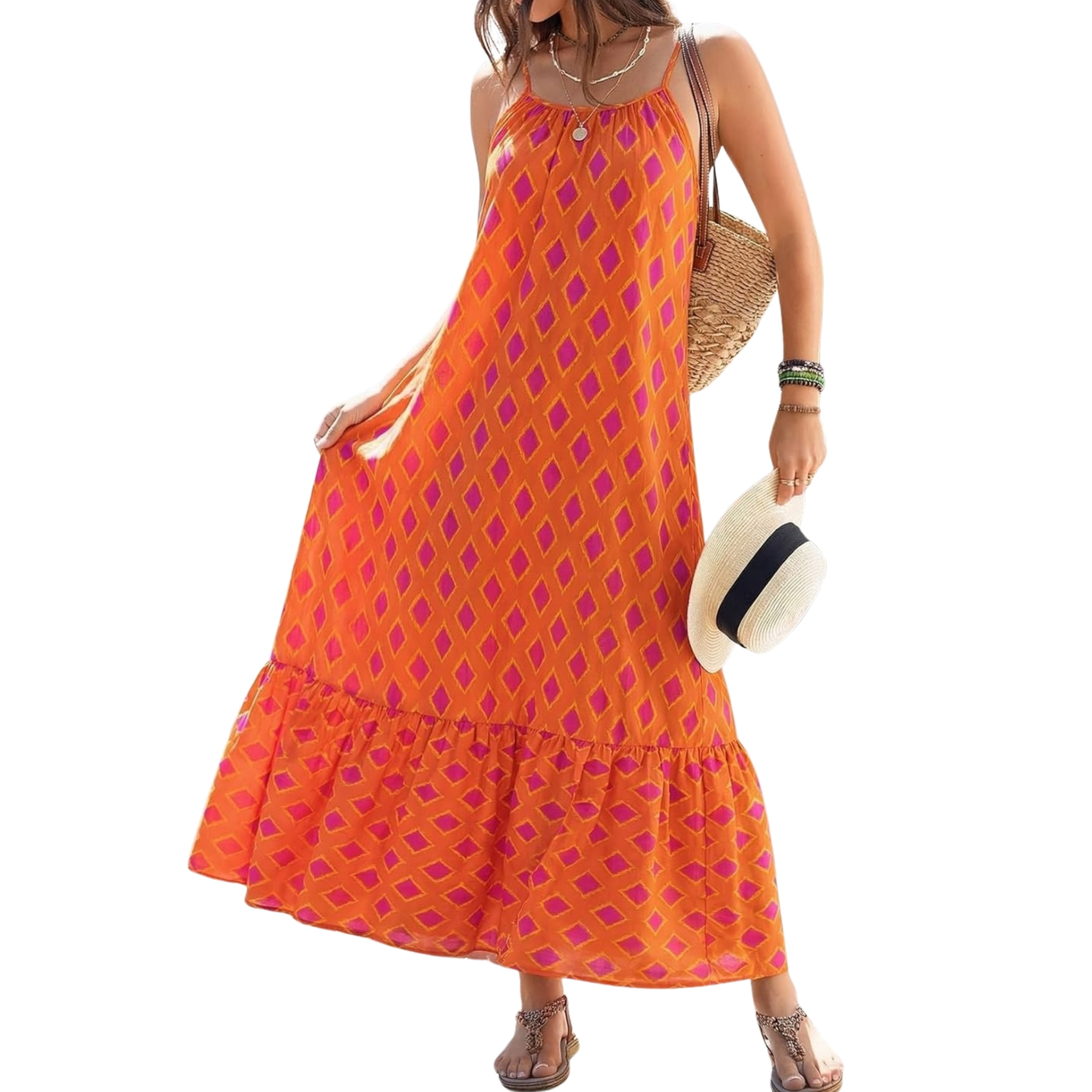  Flowy Ruffle Casual Style Spaghetti Strap Maxi Dress