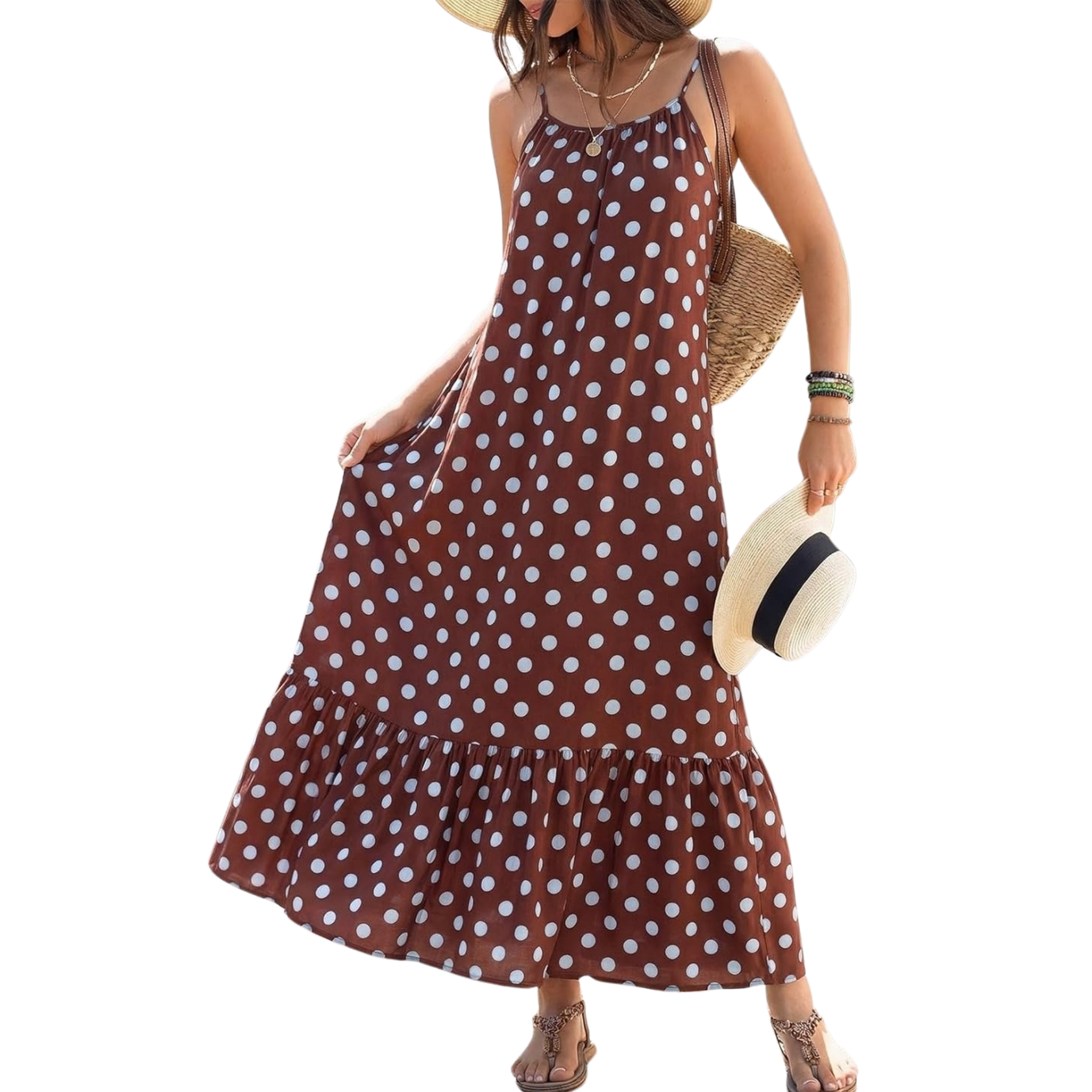  Flowy Ruffle Casual Style Spaghetti Strap Maxi Dress