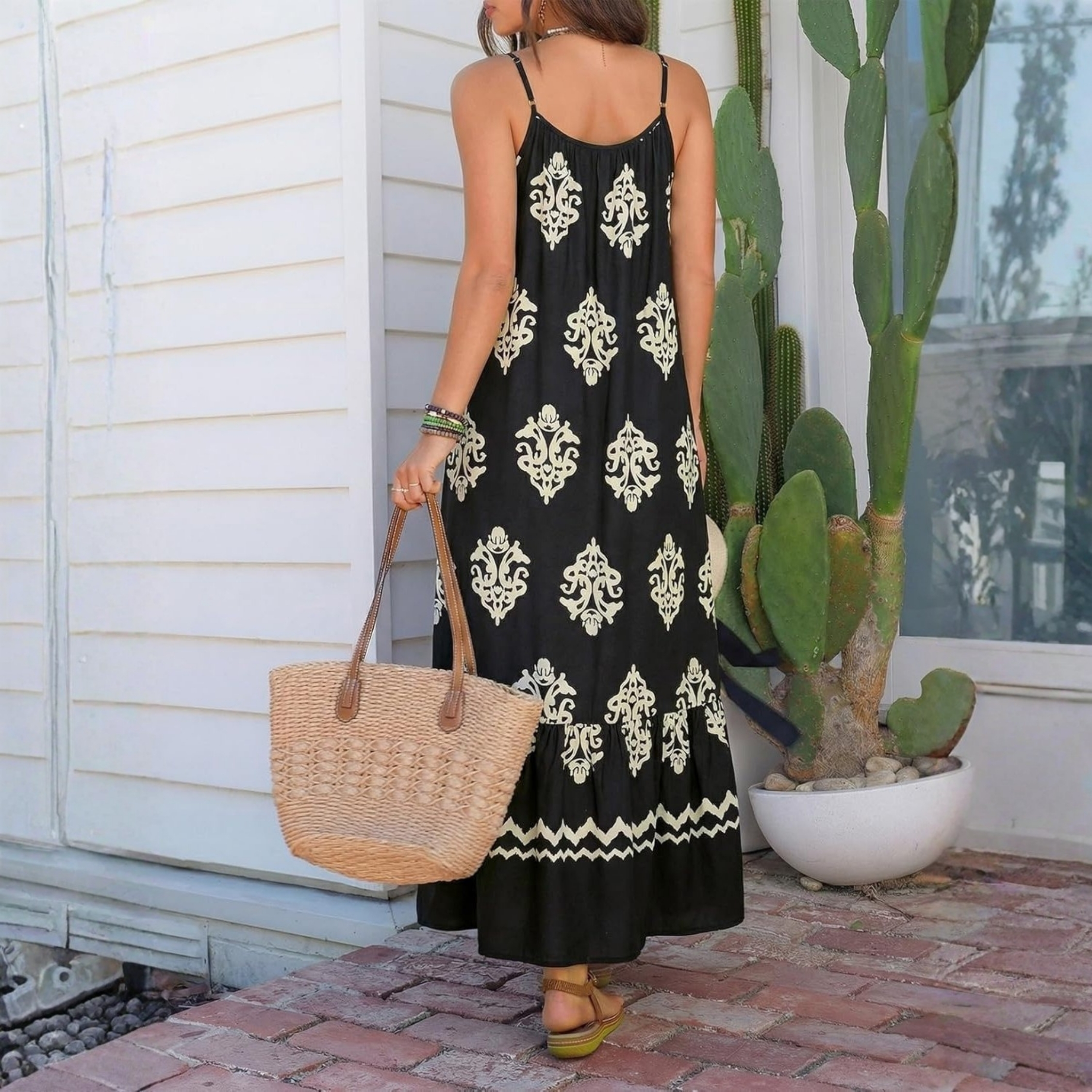  Flowy Ruffle Casual Style Spaghetti Strap Maxi Dress