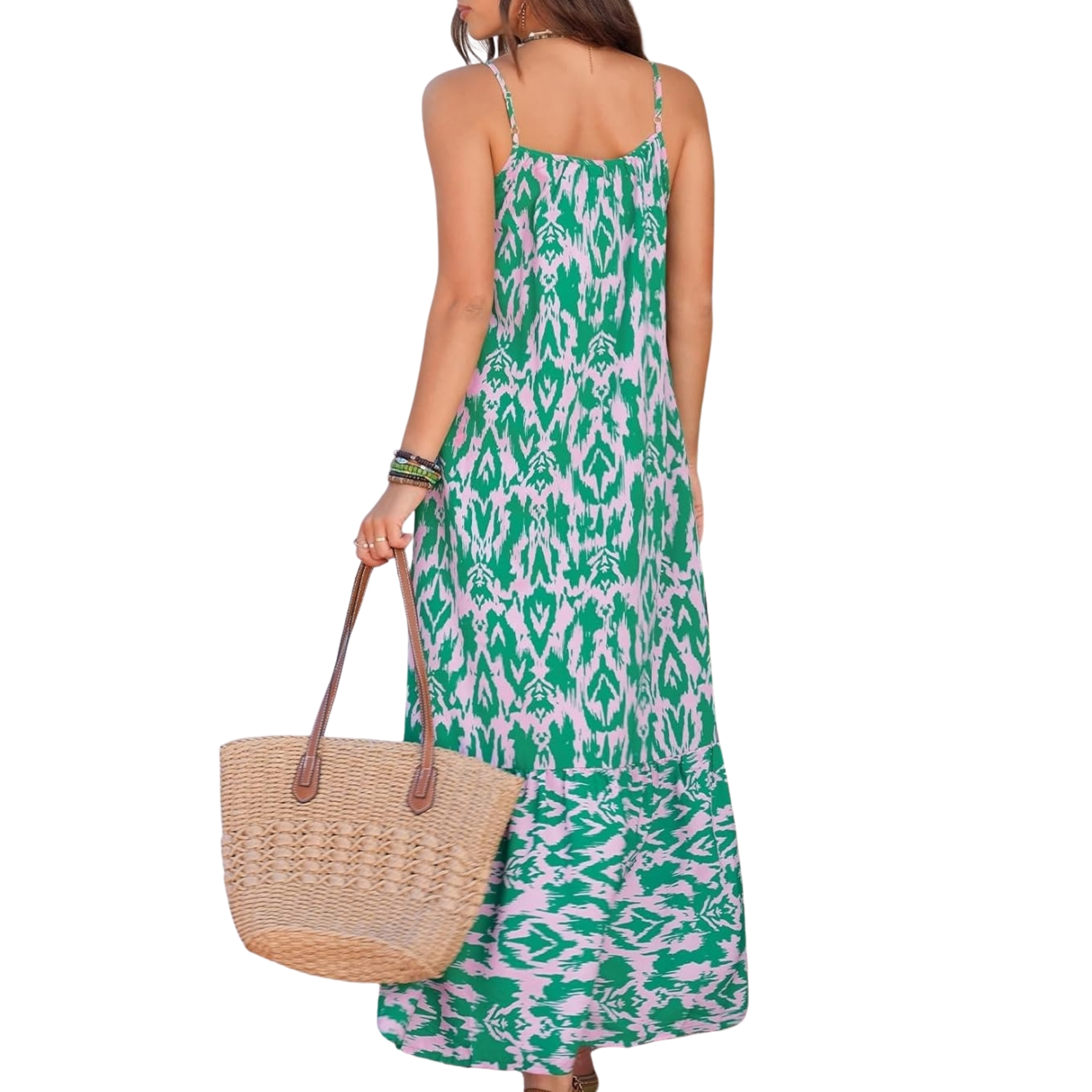  Flowy Ruffle Casual Style Spaghetti Strap Maxi Dress