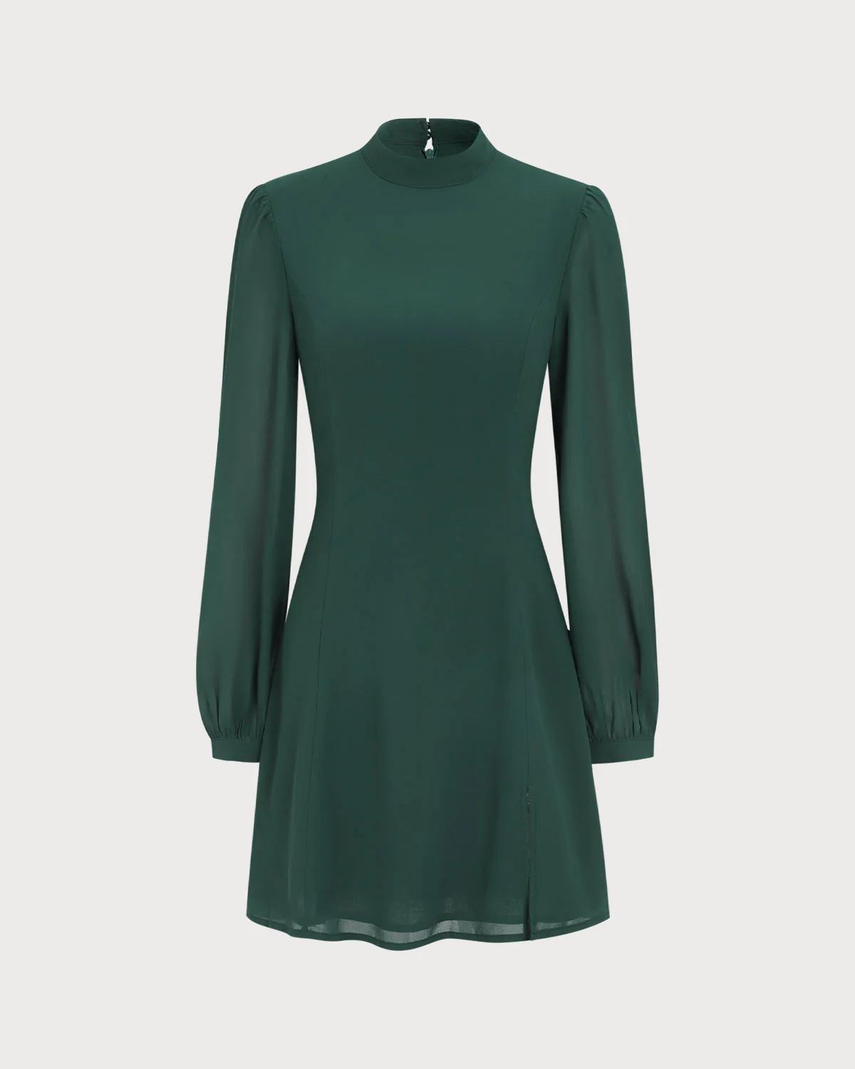 Slit Hem Dress With Stand Collar And Lightweight Sleeves For Special Occasions