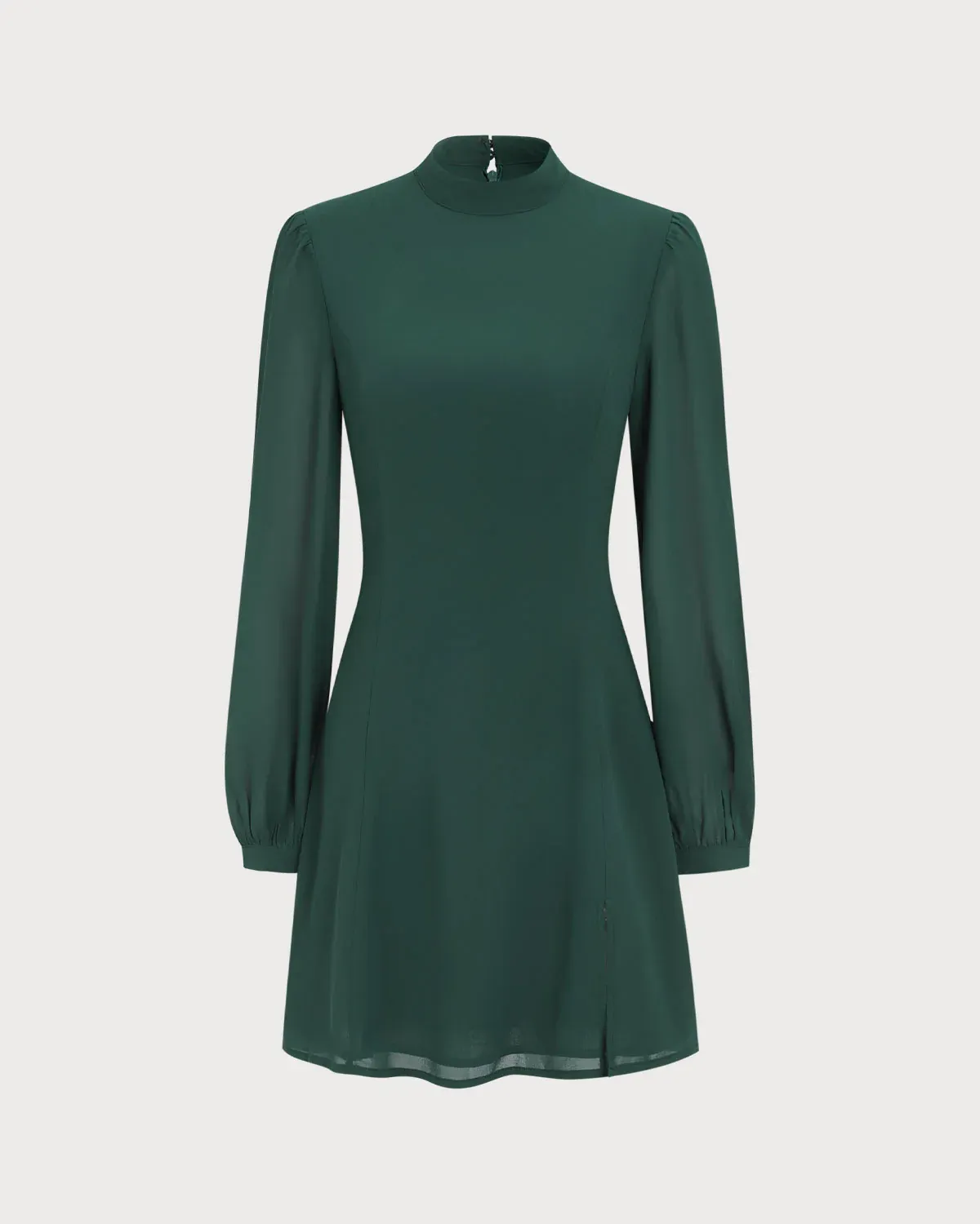 Slit Hem Dress With Stand Collar And Lightweight Sleeves For Special Occasions
