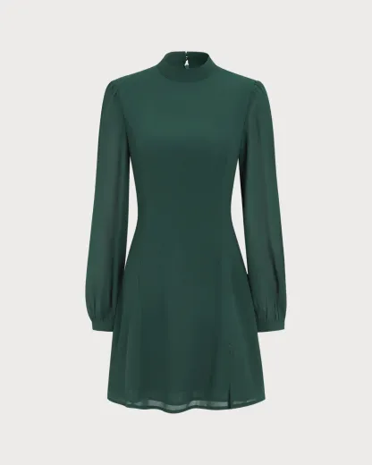 Slit Hem Dress With Stand Collar And Lightweight Sleeves For Special Occasions