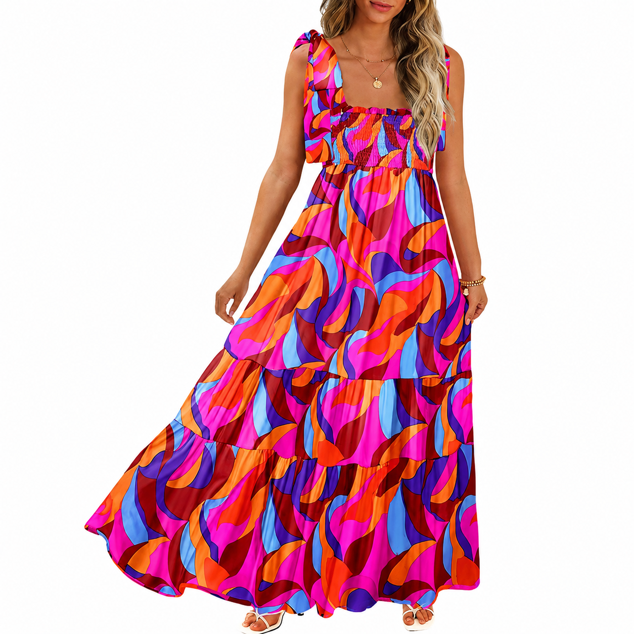 Summer Boho Casual Maxi Dress With Spaghetti Straps For Women