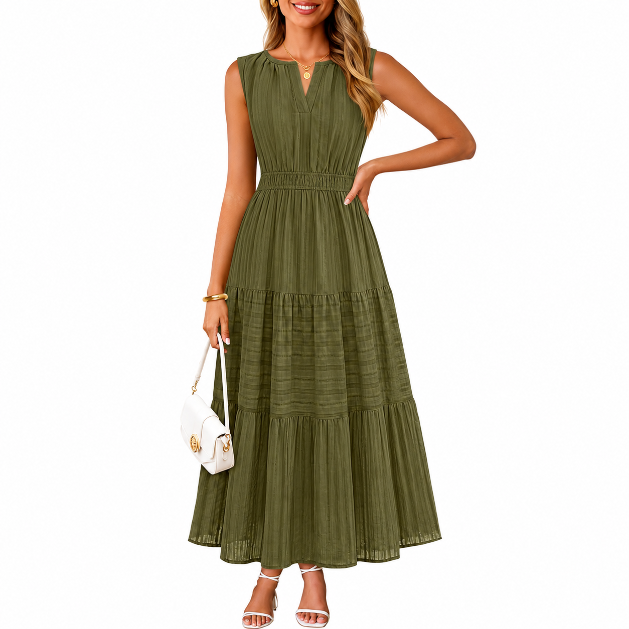 Summer Spring Casual Boho V Sleeveless Maxi Dress For Women