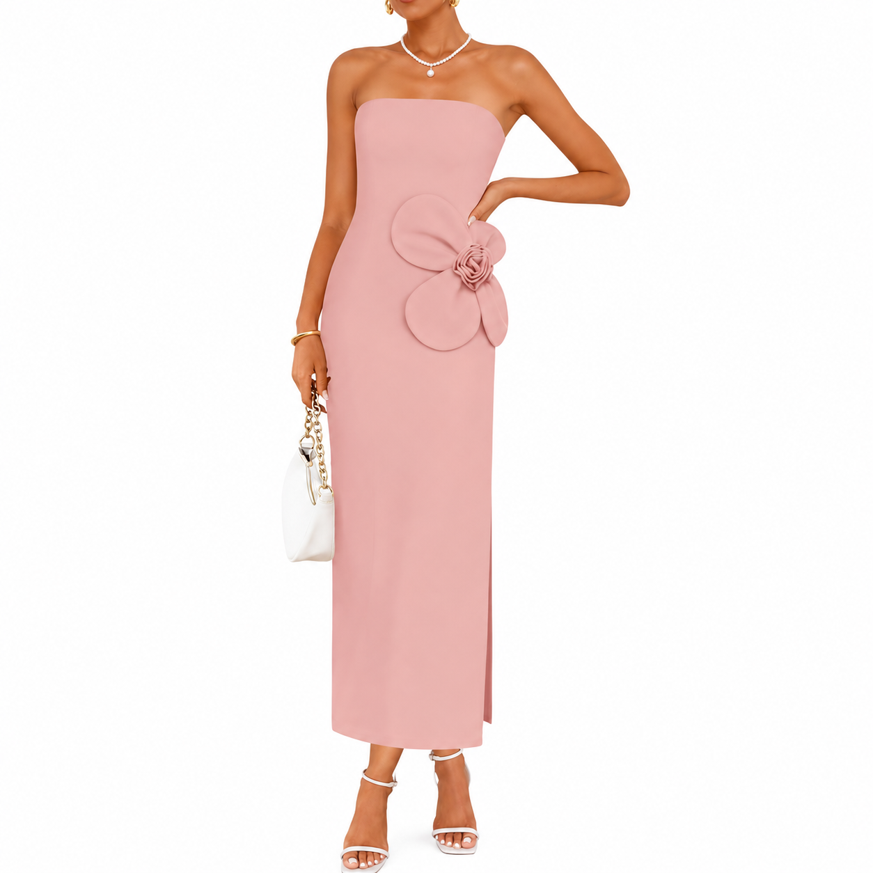Summer And Strapless Ribbed Bodycon Floral Backless Cocktail For Women