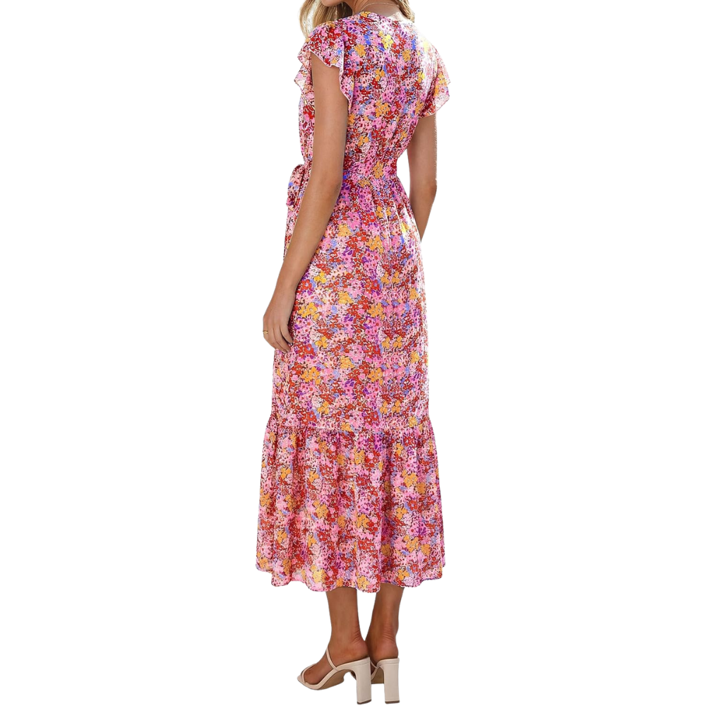 Floral And Boho Wrap Ruffle Maxi Dress V For Women