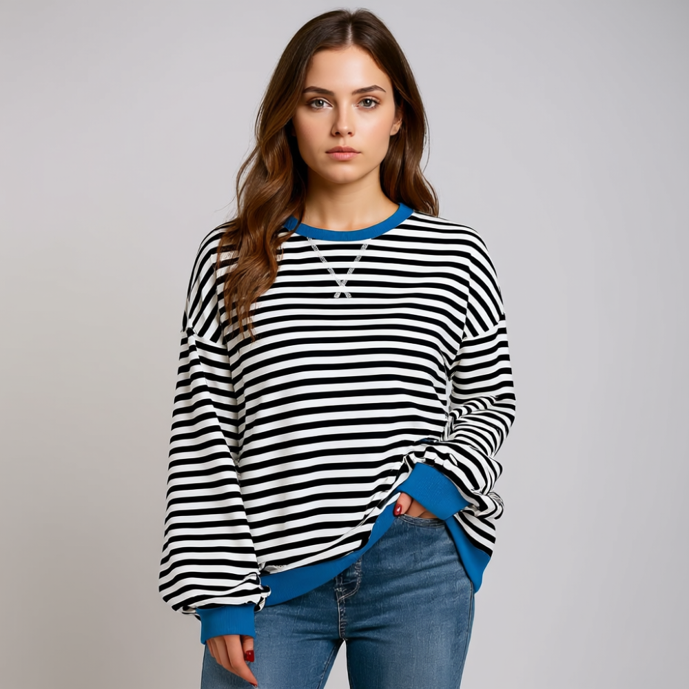 Women Oversized Striped Crewneck Sweatshirt
