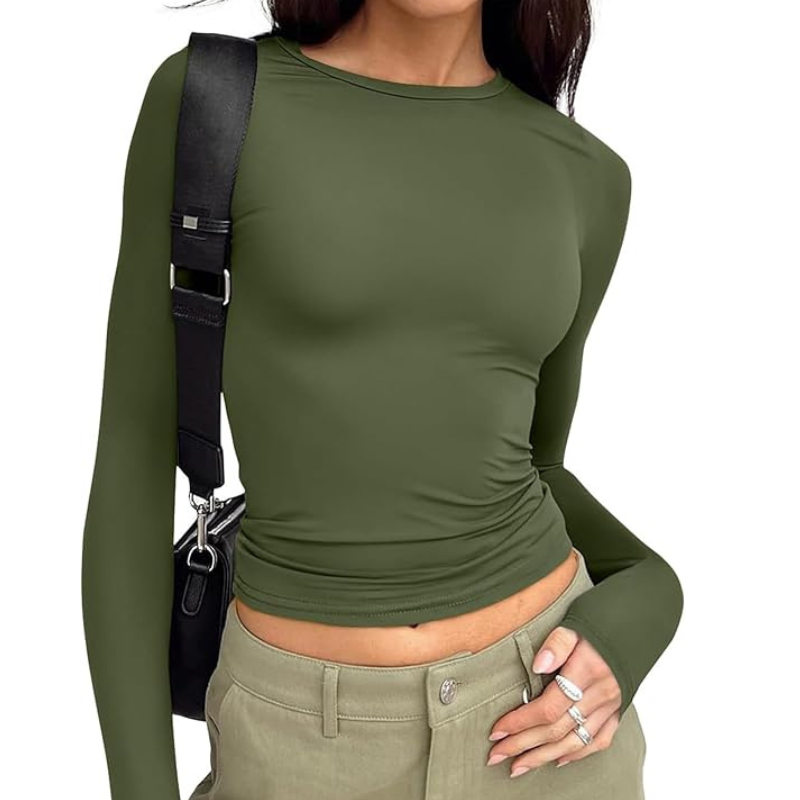 Womens Long Sleeve T Shirts Fall Fashion Basic Crop Tops 