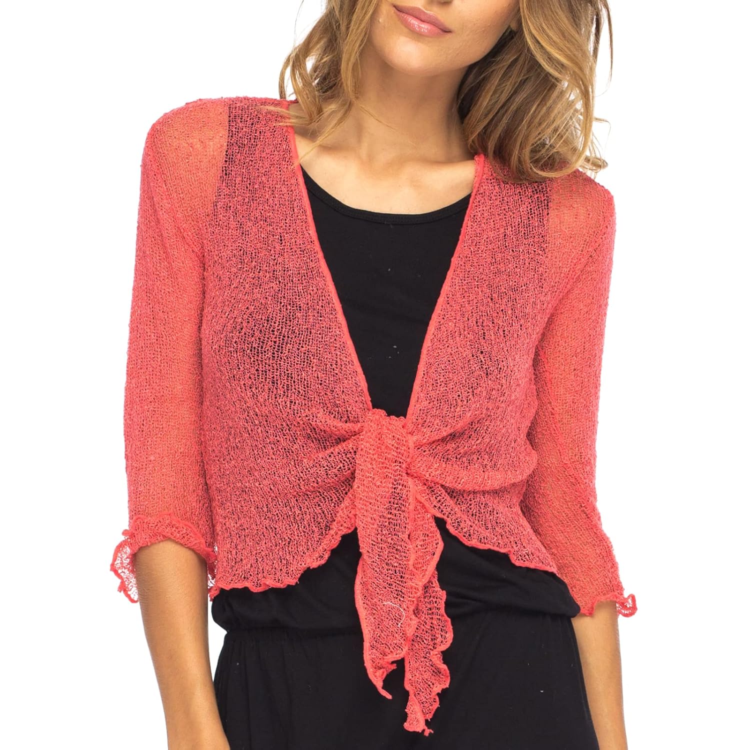 Lightweight Sheer Knit Tie-Front Cardigan for Women
