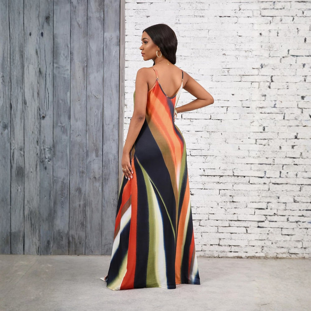 Women's Floral Print Sleeveless Maxi Dress With Pockets