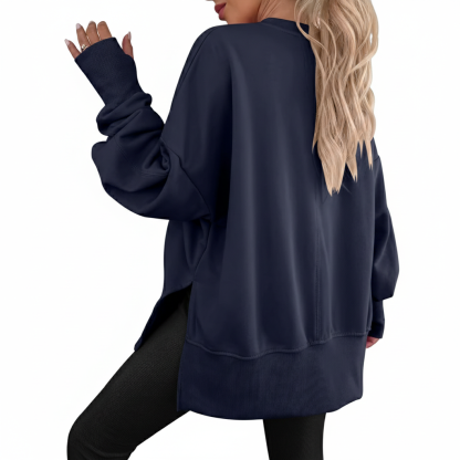 Oversized Sweatshirt For Women With Side Slit And Long Sleeves