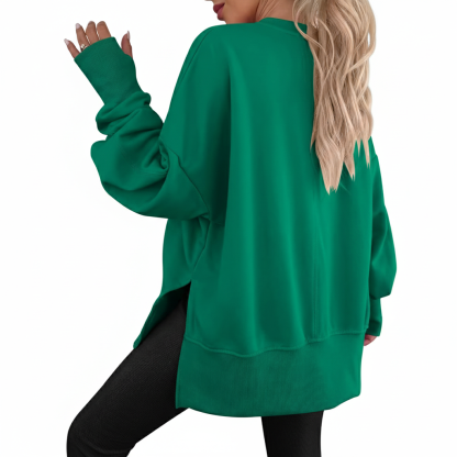 Oversized Sweatshirt For Women With Side Slit And Long Sleeves