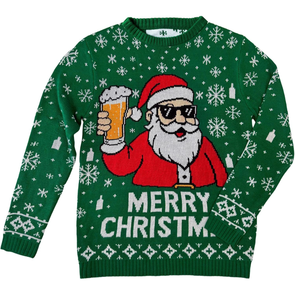 Mens Funny Christmas Sweater Santa Snowflake Pullover