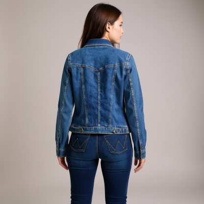 Women Stretch Denim Jacket with Pockets