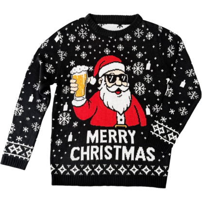 Mens Funny Christmas Sweater Santa Snowflake Pullover