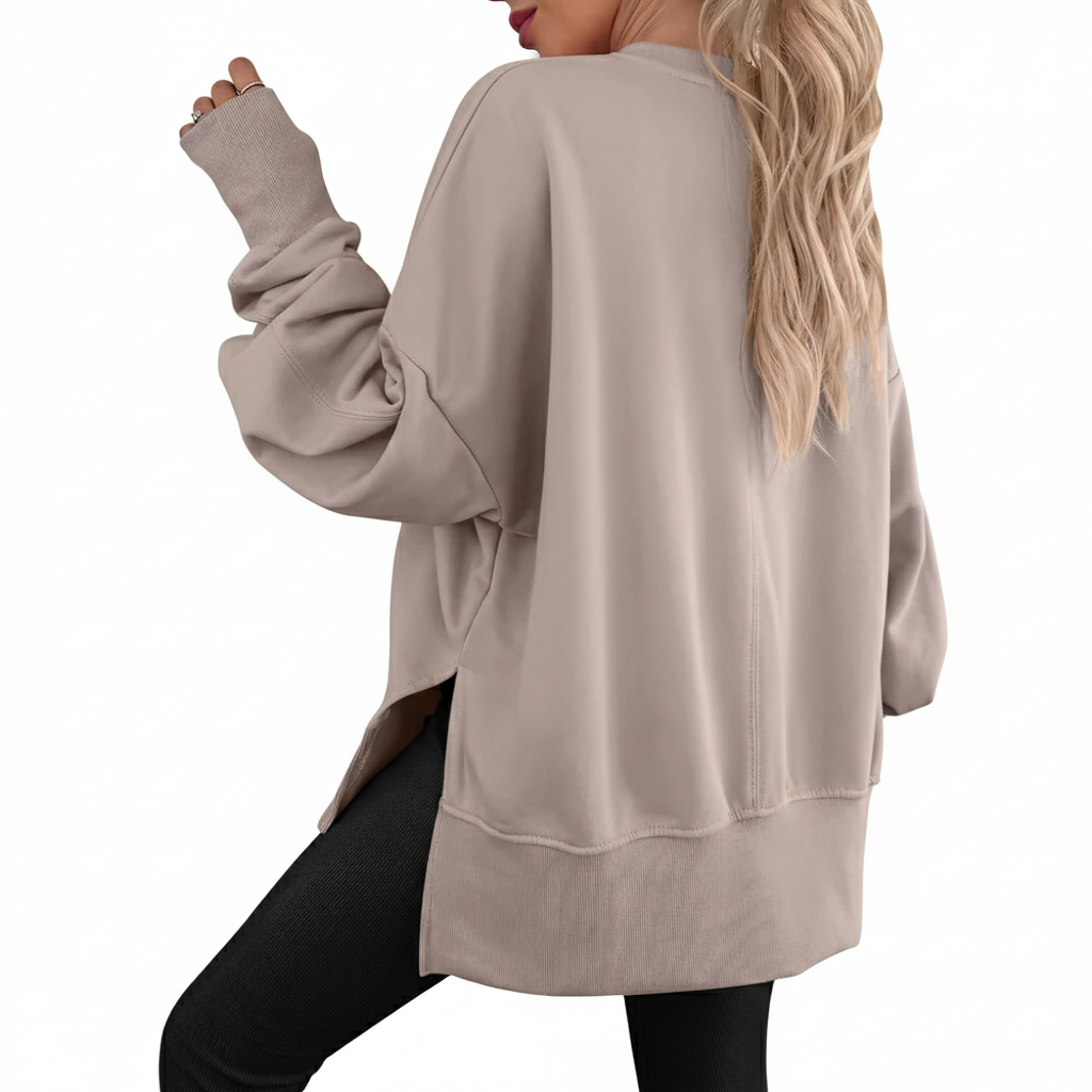 Oversized Sweatshirt For Women With Side Slit And Long Sleeves