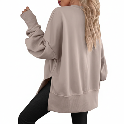 Oversized Sweatshirt For Women With Side Slit And Long Sleeves