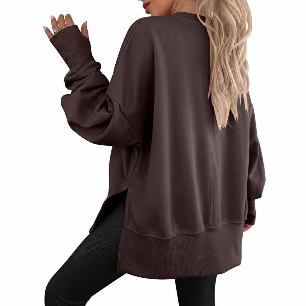 Oversized Sweatshirt For Women With Side Slit And Long Sleeves