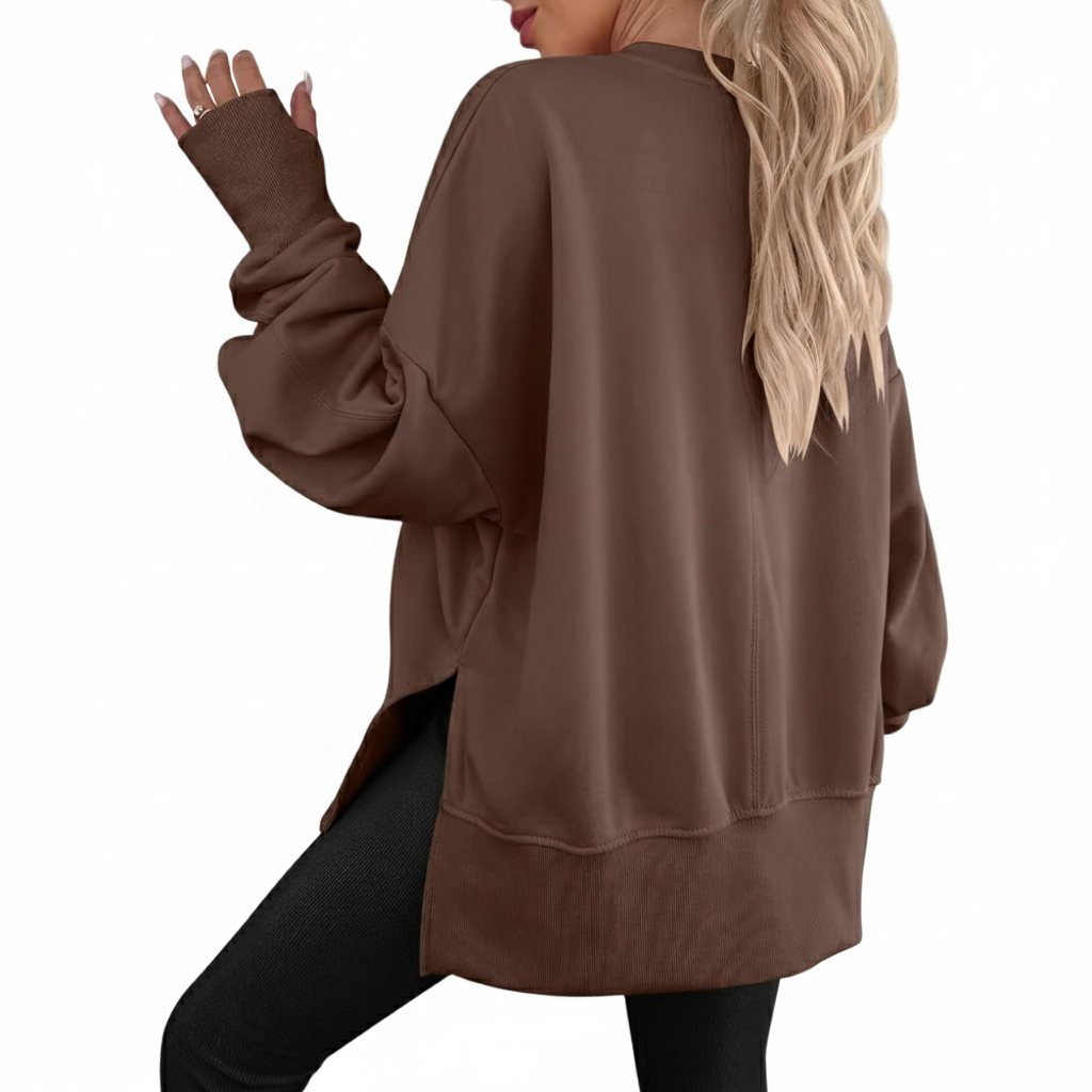 Oversized Sweatshirt For Women With Side Slit And Long Sleeves