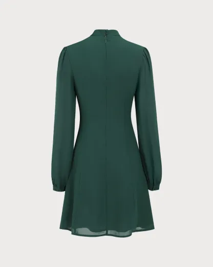 Slit Hem Dress With Stand Collar And Lightweight Sleeves For Special Occasions
