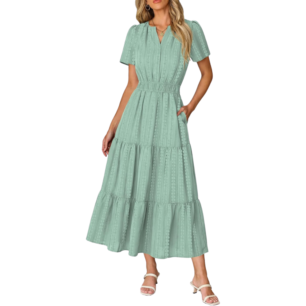 Casual And Short Sleeve V Neck Midi Maxi For Women