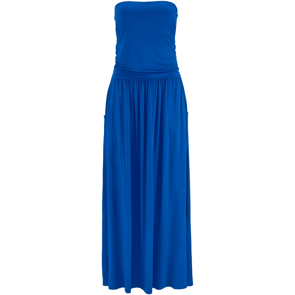Summer Off Strapless Floral Maxi Dress With Pockets For Women