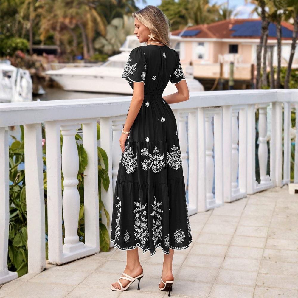 Summer And Floral Boho V Neck Short Sleeve For Women