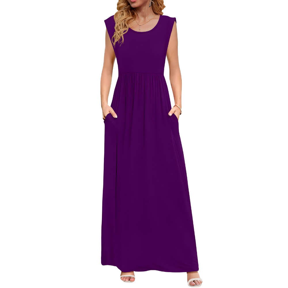Casual Short Sleeve Summer Maxi Dress With Pockets For Women