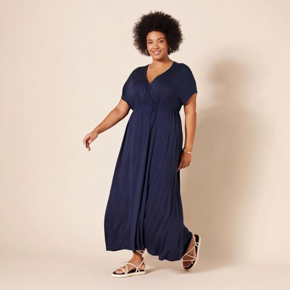 V Neck Short Sleeve Maxi Dress For Women