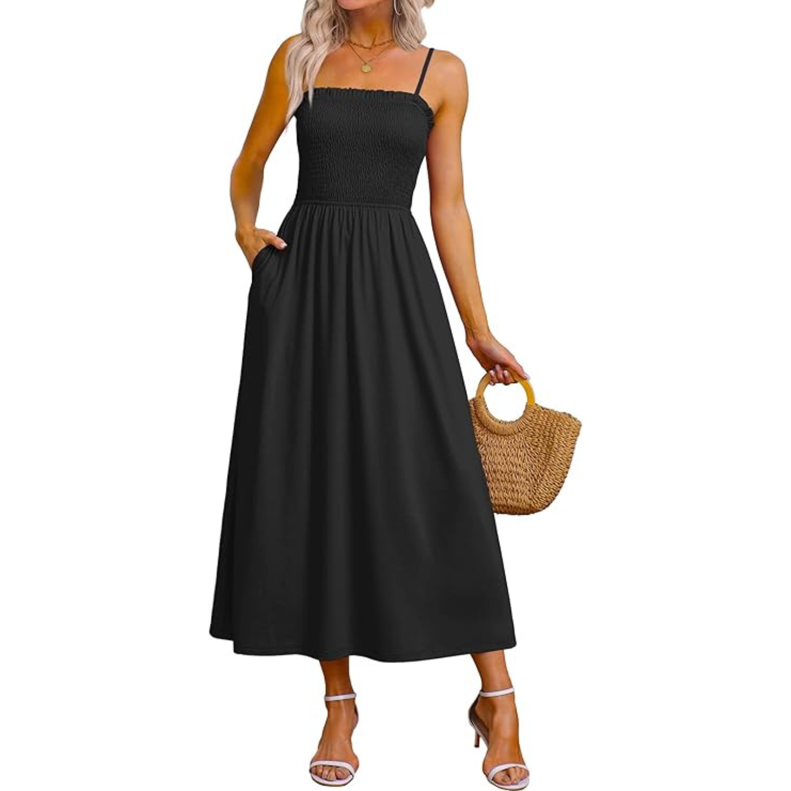 Summer Spring Casual Boho Beach Spaghetti Smocked Maxi For Women
